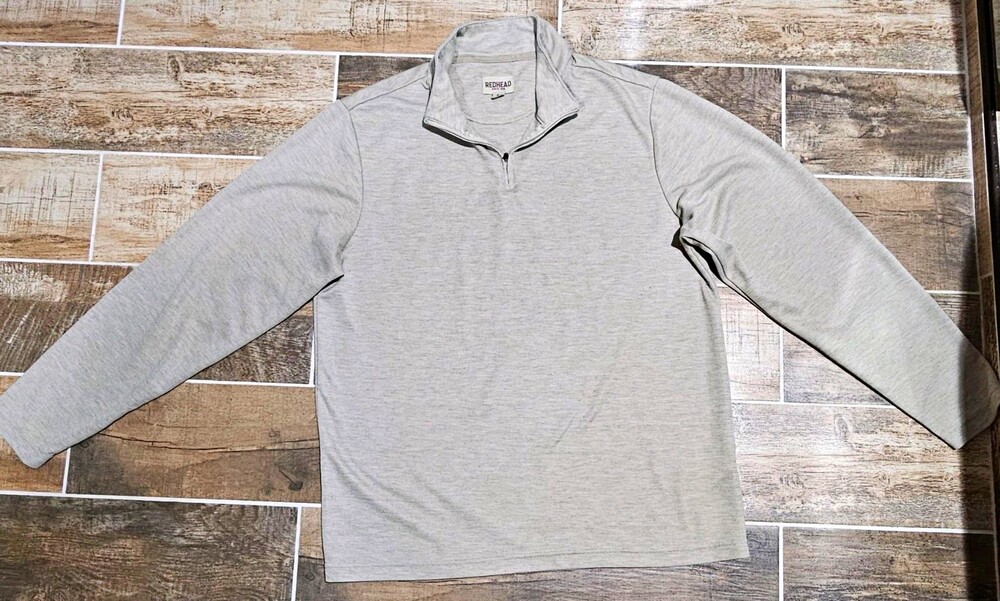 RedHead Men's M Gray Regular Fit 1/4 Zip Mock Neck Long Sleeve Pullover
